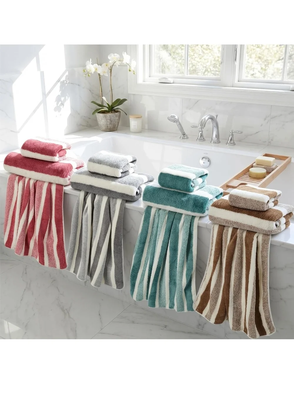 Luxury Striped Cotton Towel Set - Multi Color